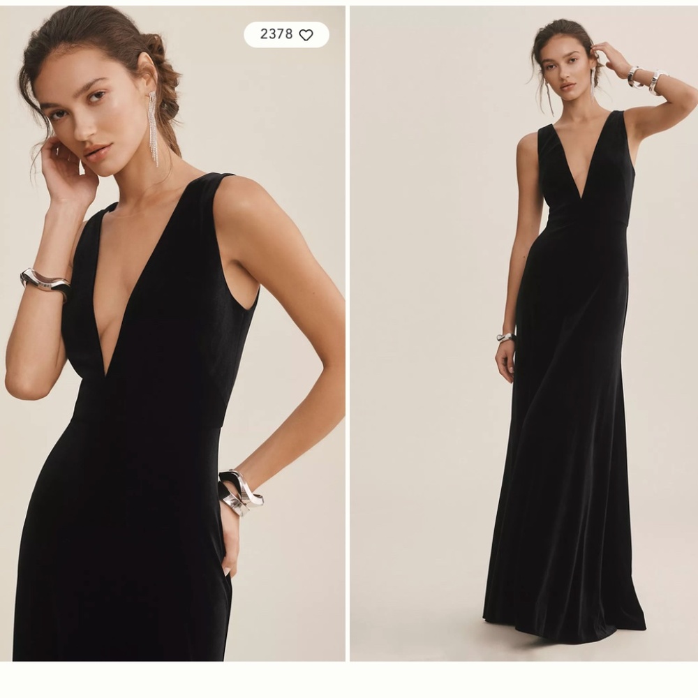 Jenny Yoo Logan Deep-V Velvet Column Gown Black Size 10